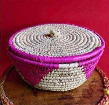 Handwoven Roti Basket with Lid in Pink | KalaGhar