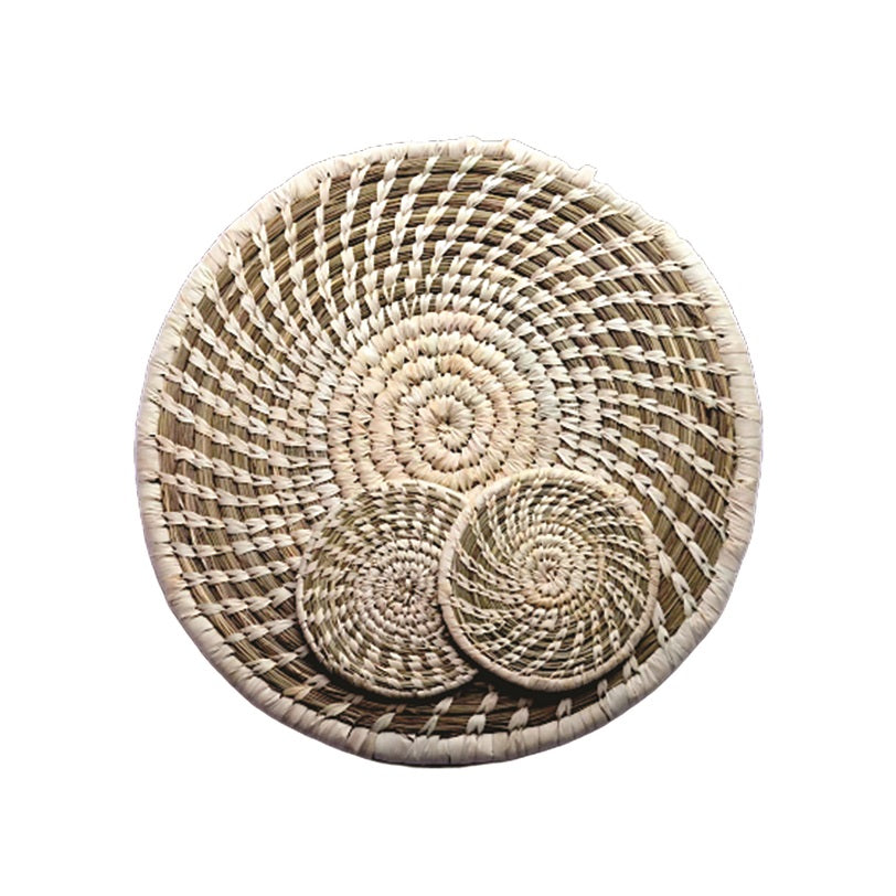 Decorative Woven Placemat and Coasters Set in Natural | KalaGhar