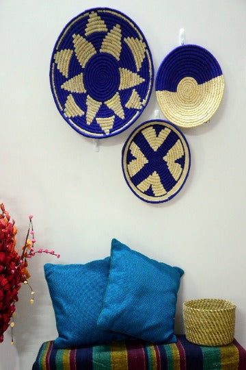 Classic Blue Woven Wall Basket - Set of 3 - Home Decor | KalaGhar