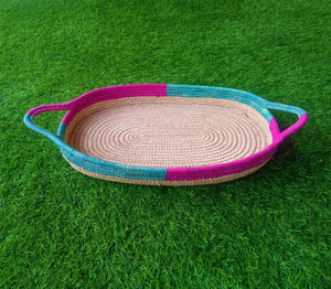 Pink and Green Woven Fruit and Bread Basket | KalaGhar