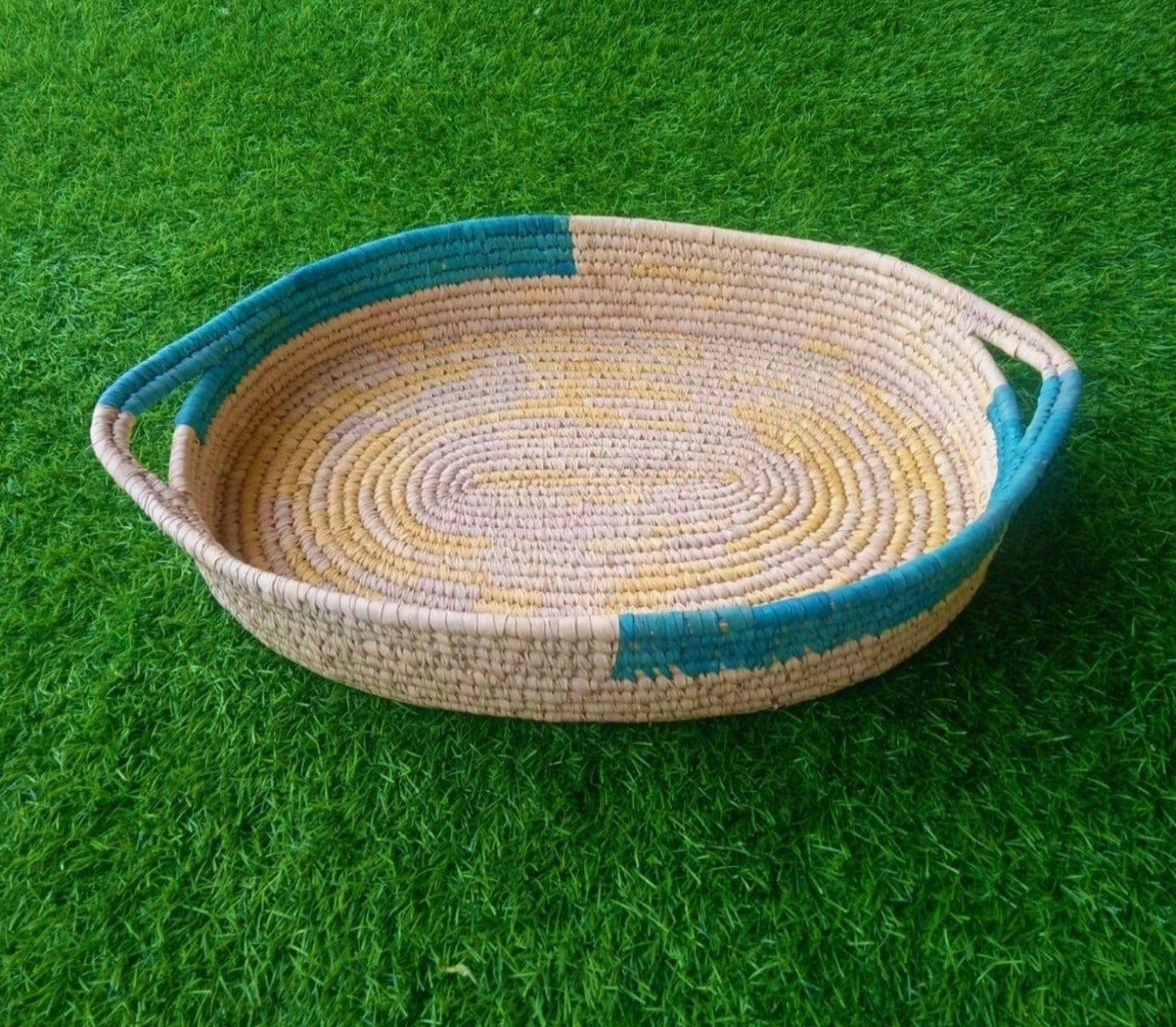 Handwoven Fruits And Bread Basket In Green