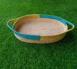 Yellow and Green Woven Fruit and Bread Basket | KalaGhar