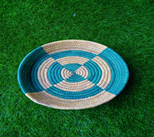 Green Patterned and Round Woven Fruit and Bread Basket | KalaGhar