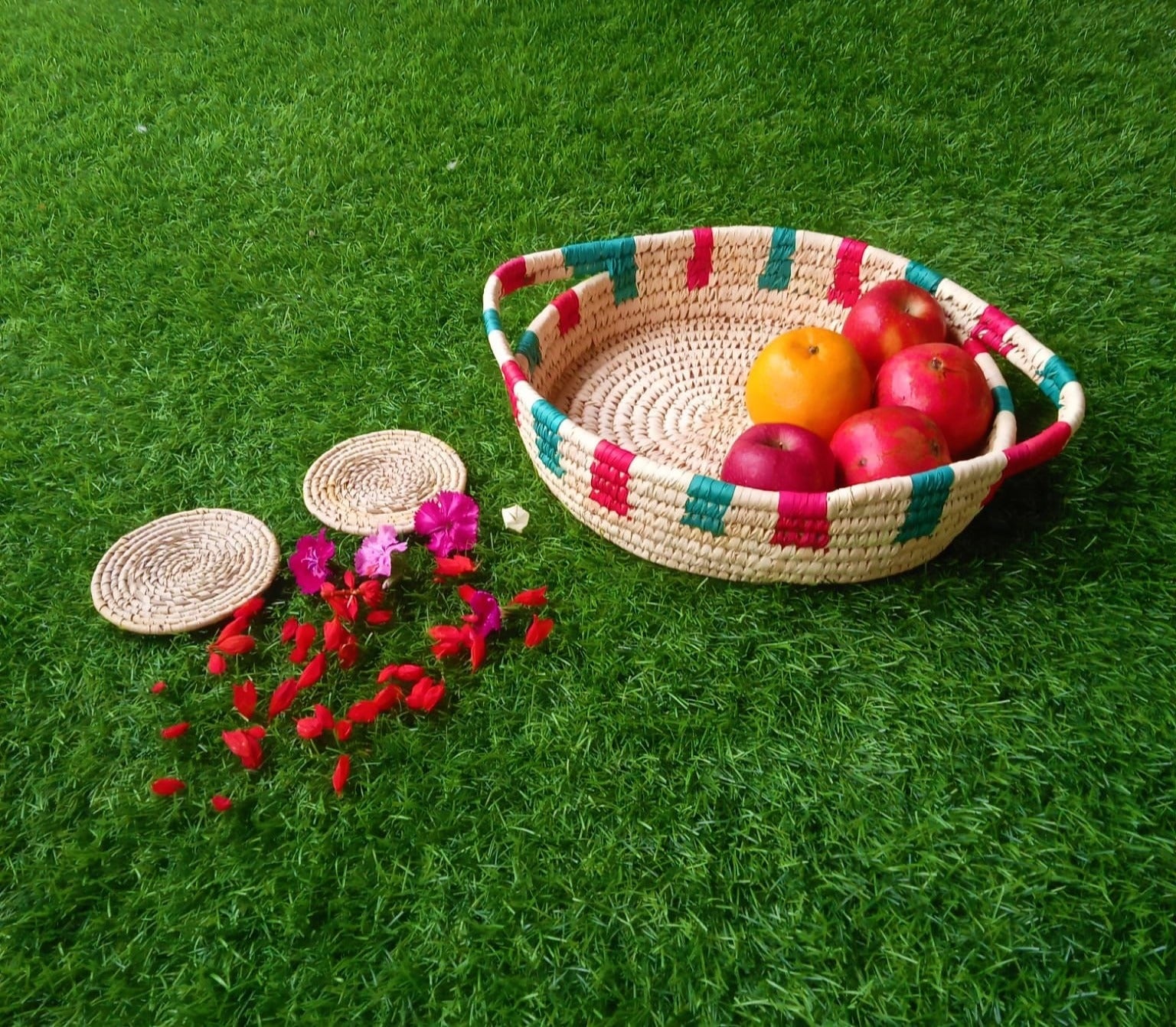 Red and Green Woven Fruit and Bread Basket | KalaGhar