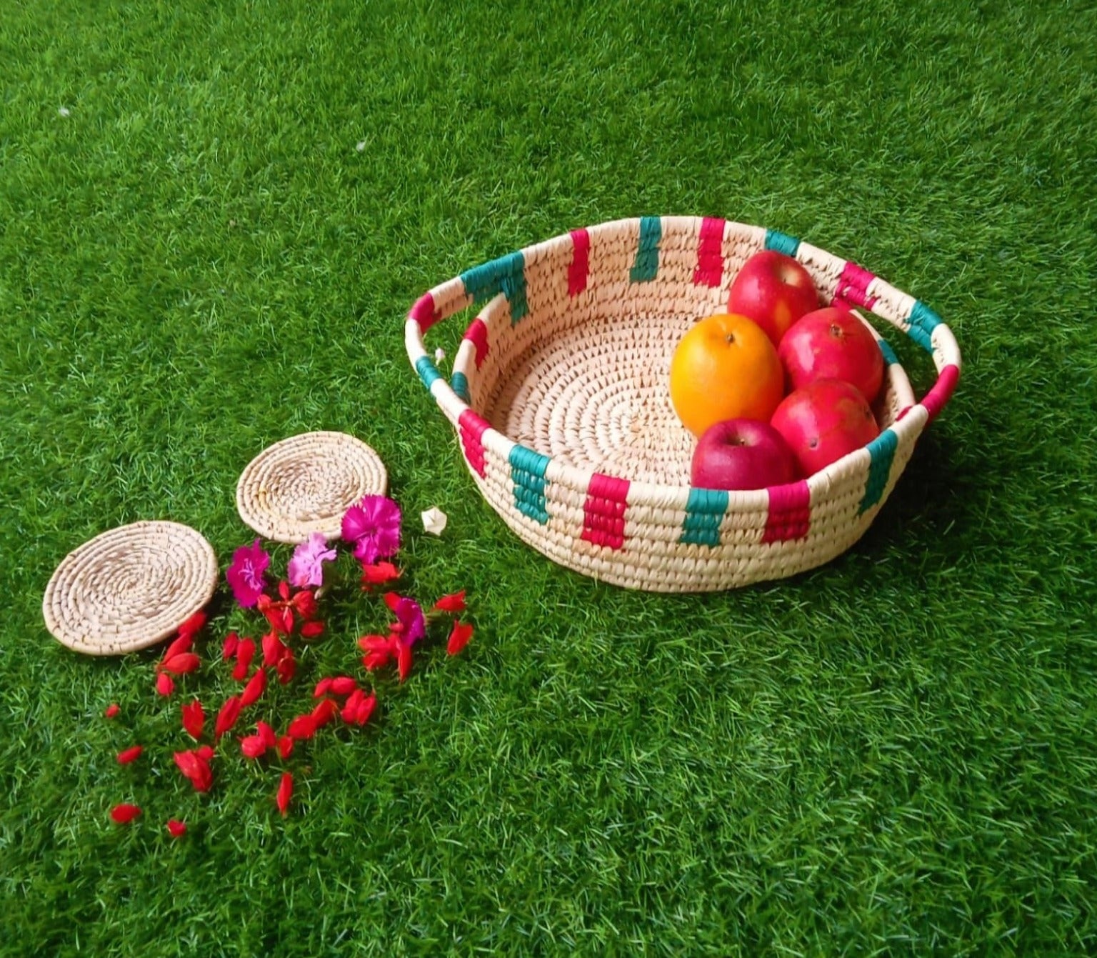 Red and Green Woven Fruit and Bread Basket | KalaGhar