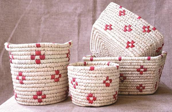 Handwoven Patterned Baskets Set for Storage in Red | KalaGhar