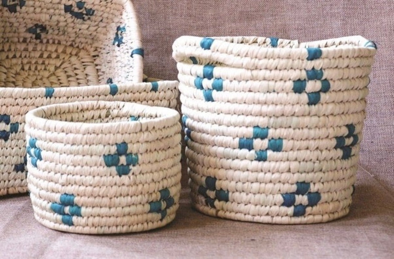 Decorative Patterned Woven Basket Set of 2
